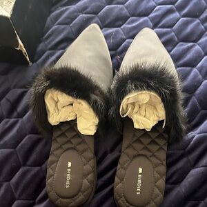 Birdies Black and Fur-Trimmed Slippers